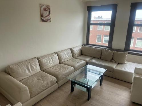 Natuzzi hoekbank, leren bank, bankstel, beige, creme, Huis en Inrichting, Banken | Complete zithoeken, Leer, Ophalen of Verzenden