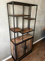 Bergkast houten vitrine kast stalen frame, Ophalen, 50 tot 100 cm, Zo goed als nieuw, 150 tot 200 cm
