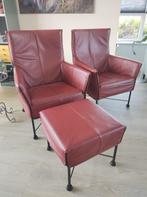 Montis Charly leer, 2x met voetenbank, dieprood, Huis en Inrichting, Fauteuils, Ophalen, Zo goed als nieuw, Leer