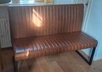 Cognac leren bankje - 135cm x 44, Ophalen, Gebruikt, Metaal, Modern