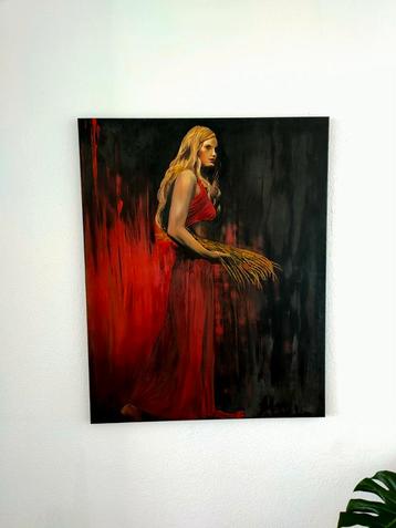 Woman with Wheat, 100x80 cm Painted by T. De Veen. Oil paint beschikbaar voor biedingen