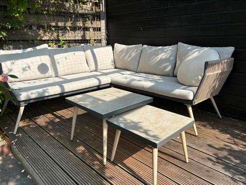 Loungeset metaal en touw, Tuin en Terras, Tuinsets en Loungesets, Zo goed als nieuw, Loungeset, Aluminium, 5 zitplaatsen, Bank