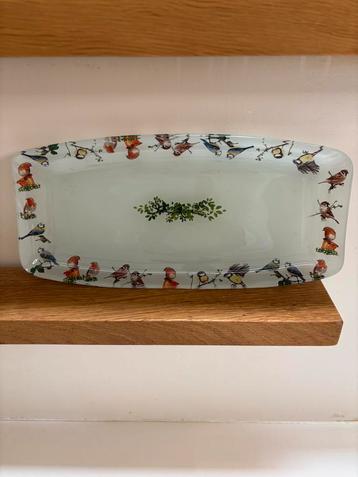 Vintage Glazen Cakeschaal met Vogels beschikbaar voor biedingen