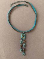 Hippie ketting turquoise blauw en bruin strass steentjes, Overige materialen, Blauw, Ophalen of Verzenden, Zo goed als nieuw