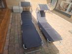 2 Inklapbare Ligstoelen met Zonnekap, Tuin en Terras, Ophalen, Gebruikt, Metaal, Verstelbaar