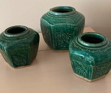Set van 3 Oude Antiek Gemberpotjes beschikbaar voor biedingen
