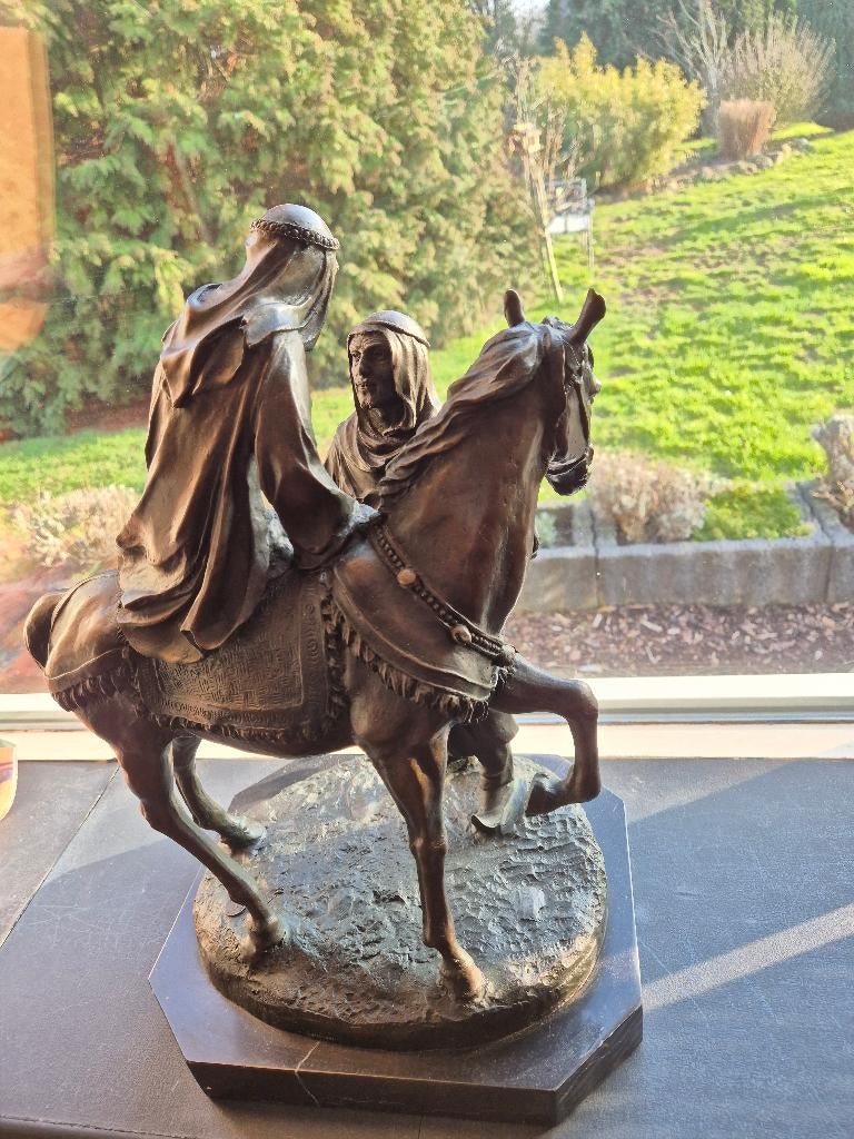 Oosters Bedouin echtpaar te paard bronzen beeld, Antiek en Kunst, Kunst | Beelden en Houtsnijwerken, Ophalen of Verzenden