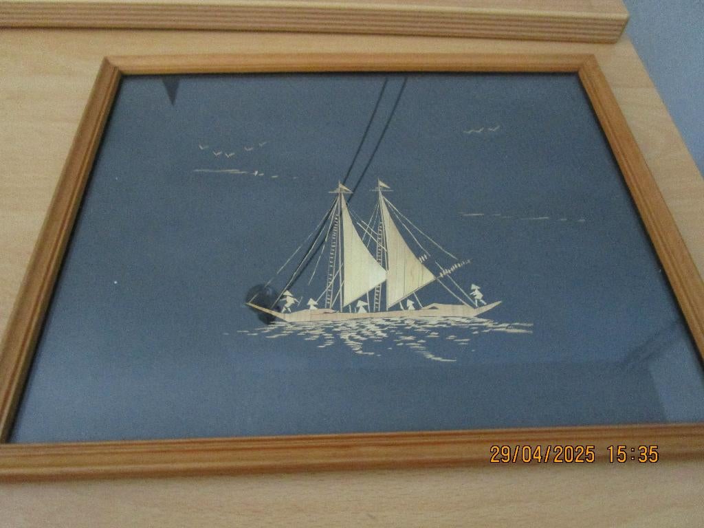 Afbeelding Indische Boot van Riet ingelegd, Minder dan 50 cm, Gebruikt, Ophalen of Verzenden, Schilderij