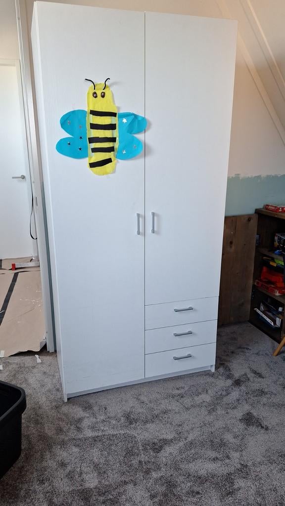 Witte kledingkast met lades en hangruimte, Ophalen, Gebruikt, 50 tot 100 cm, 150 tot 200 cm