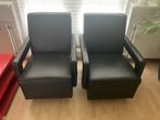 Twee leren zwarte draai fauteuils, Ophalen of Verzenden, Zo goed als nieuw, 75 tot 100 cm, 50 tot 75 cm