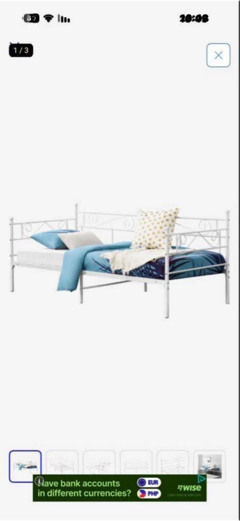 Metalen bed, Ophalen, 90 cm, Eenpersoons, Wit