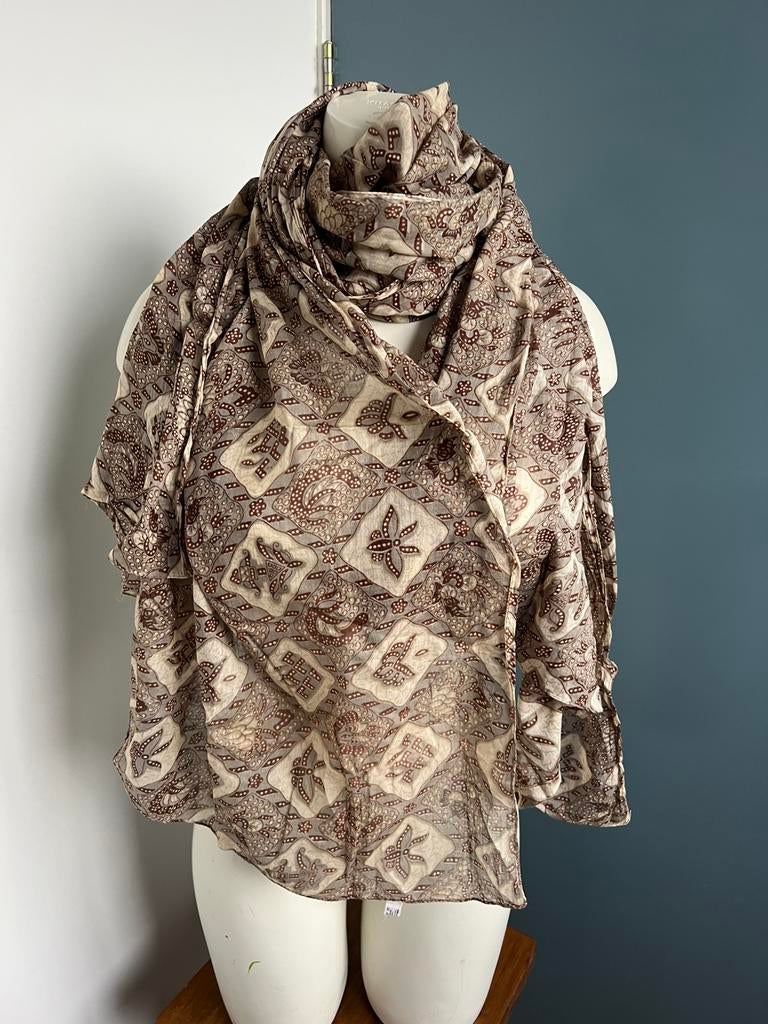 Groote dunne katoenen sjaal bruin grijs beige made in india, Kleding | Dames, Maat 46/48 (XL) of groter, Ophalen of Verzenden