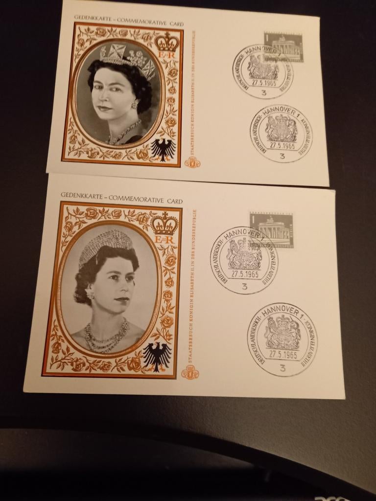 2 kaarten Elisabeth 1965 Hannover, Verzenden, Buitenland, Munten