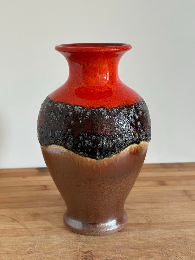 Vintage West-Duitse Fat Lava vaas rood/zwart 22 cm, Ophalen