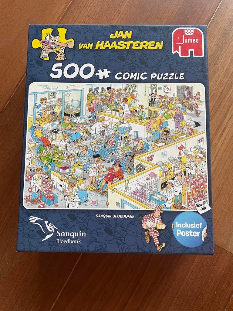 Jan van Haasteren puzzel van de Sanquin bloedbank, Ophalen of Verzenden, 500 t/m 1500 stukjes, Zo goed als nieuw, Legpuzzel