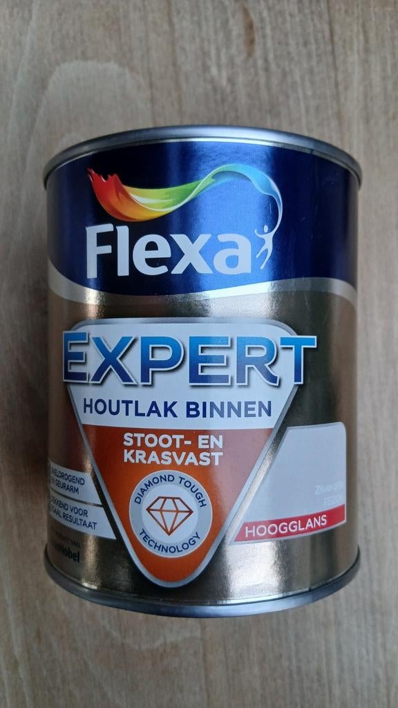 13x Flexa Expert Houtlak Binnen Hoogglans Zilver, Ophalen of Verzenden, Nieuw, Wit, Lak
