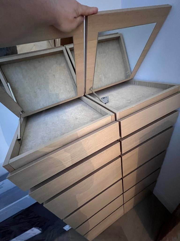 Ikea Malm 2 stuks - houten ladekasten met spiegel, Huis en Inrichting, Minder dan 50 cm, 5 laden of meer, 100 tot 150 cm, Ophalen of Verzenden
