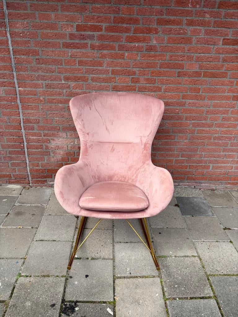 Velvet roze/gouden schommelstoel, Huis en Inrichting, Stoelen, Ophalen, Overige kleuren, Zo goed als nieuw, Eén