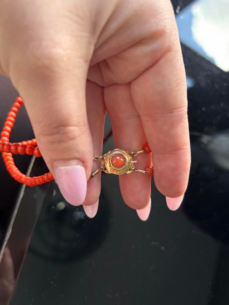 Vintage bloedkoraal ketting – 14k gouden sluiting, Sieraden, Tassen en Uiterlijk, Kettingen, Ophalen, Gebruikt, Steen of Mineraal