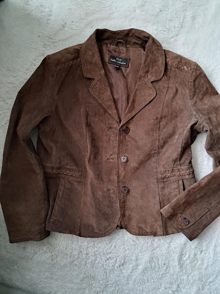 Suède jasje 46, Kleding | Dames, Jasjes, Kostuums en Pakken, Bruin, Maat 46/48 (XL) of groter, Ophalen of Verzenden, Zo goed als nieuw