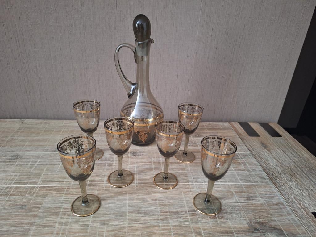 Karaf met 6 antieke vintage glaasjes., Ophalen, Zo goed als nieuw, Overige typen