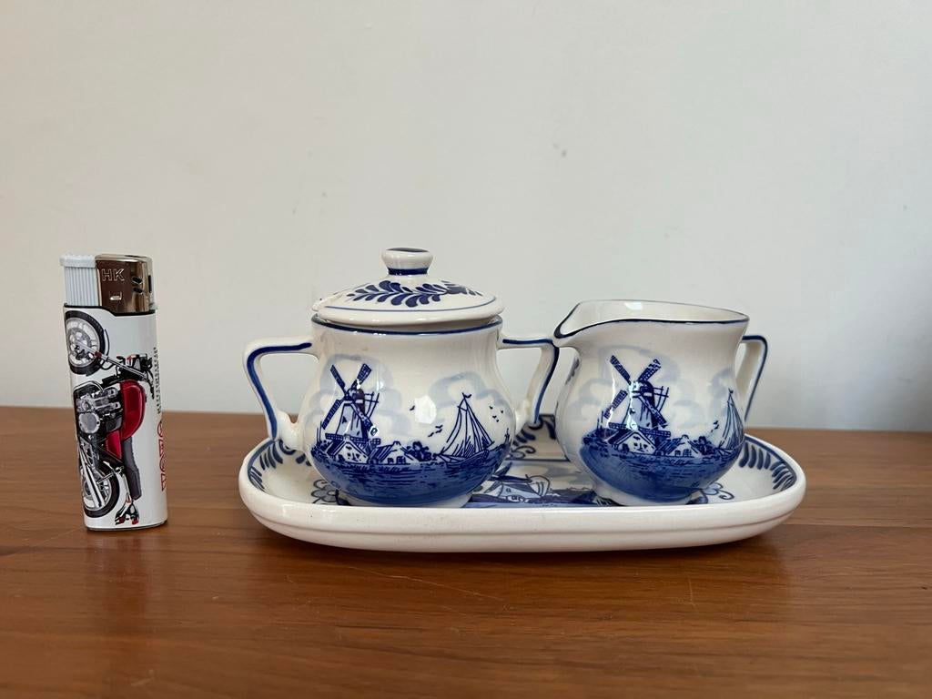 Delfts Blauw Melk- en Suikerstel op Dienblad, Ophalen of Verzenden