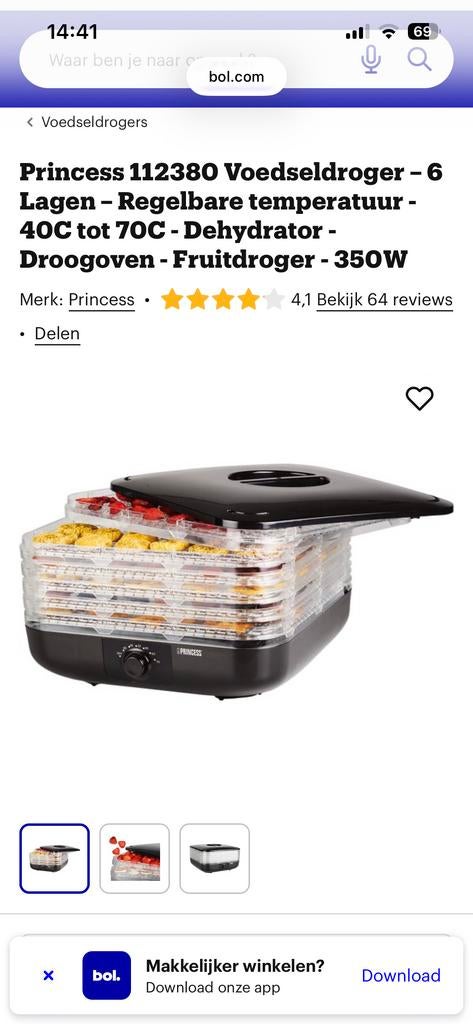Princess Voedseldroger 112380 - Dehydrator - 6 Lagen, Ophalen, Zo goed als nieuw