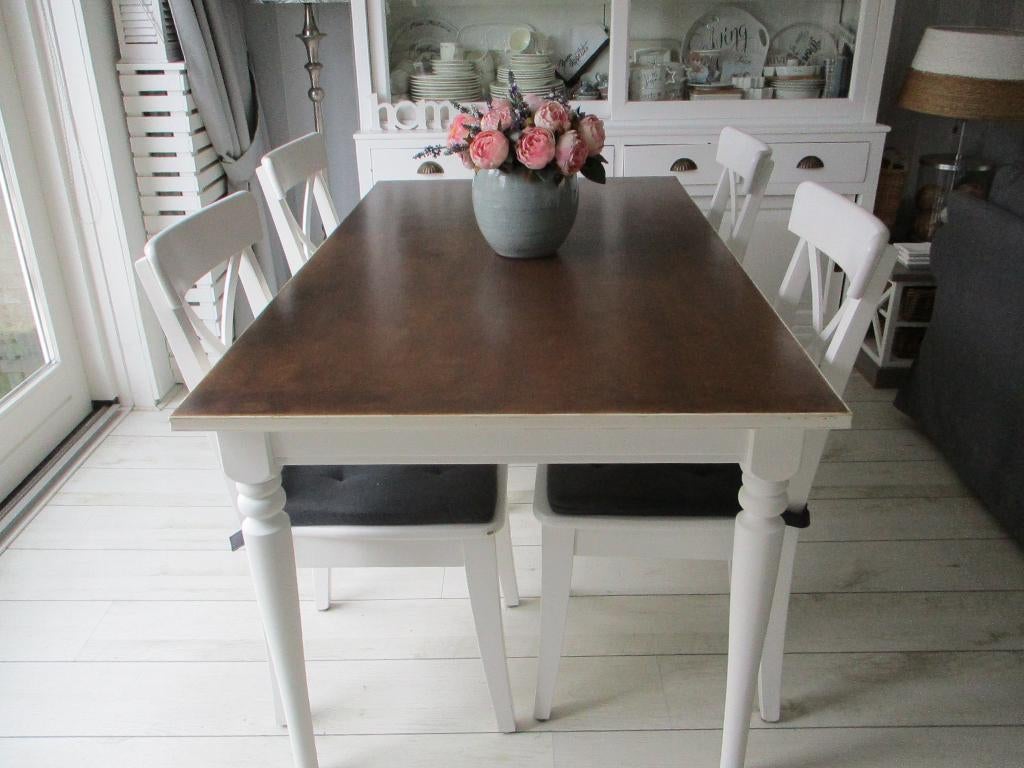 KOOPJE tafel met 4 stoelen mankeert niets aan, Huis en Inrichting, Tafels | Eettafels, Ophalen, Eikenhout, 50 tot 100 cm, Zo goed als nieuw