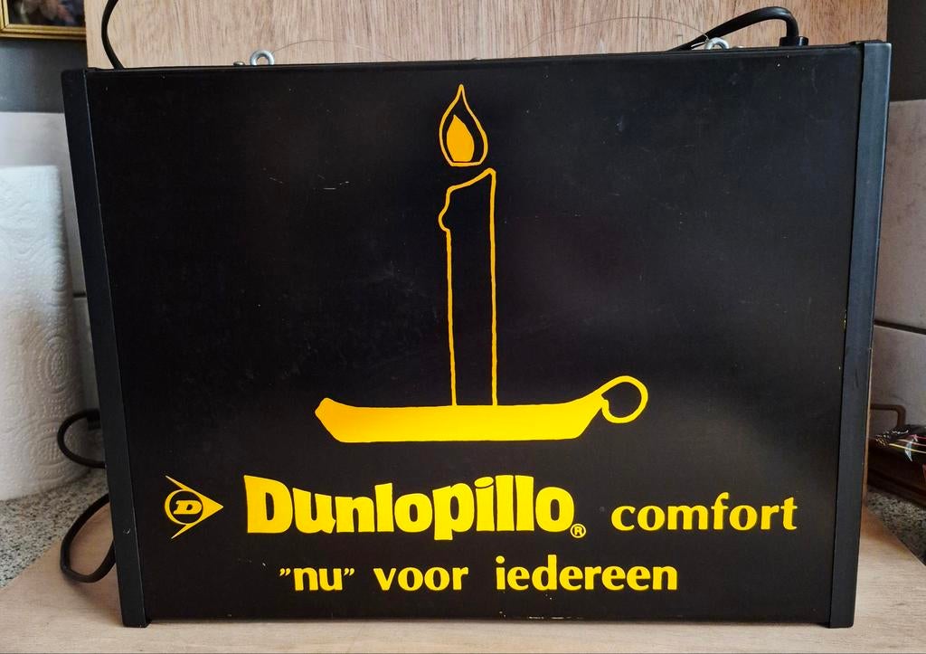 Vintage lichtbak, lichtreclame Dunlopillo, Verzamelen, Merken en Reclamevoorwerpen, Ophalen, Zo goed als nieuw, Lichtbak of (neon) lamp