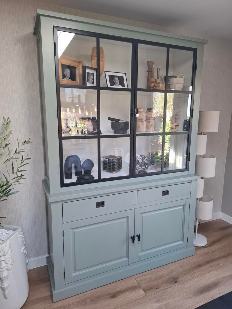Zeegroene buffetkast (150x220x50), 200 cm of meer, Ophalen of Verzenden, Zo goed als nieuw, 25 tot 50 cm