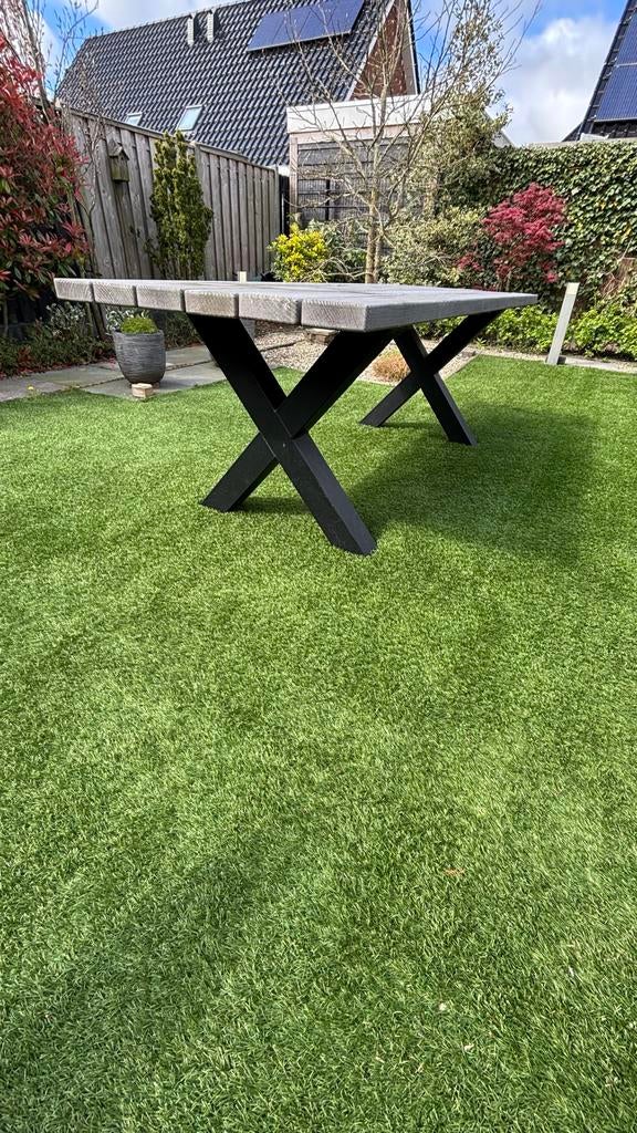 Robuuste Tuintafel met Zwarte X-poten, Tuin en Terras, Tuintafels, Ophalen, Gebruikt, Rechthoekig, Hout