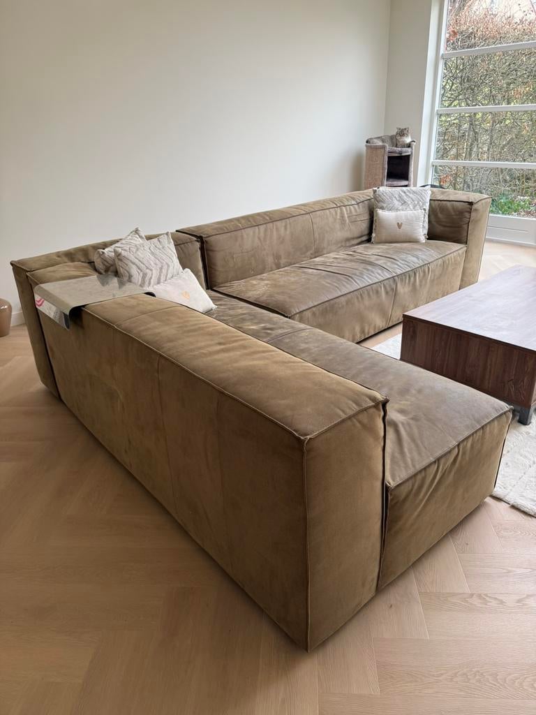 Bank, Huis en Inrichting, Banken | Bankstellen, Ophalen, Gebruikt, Vierpersoons of meer, Leer