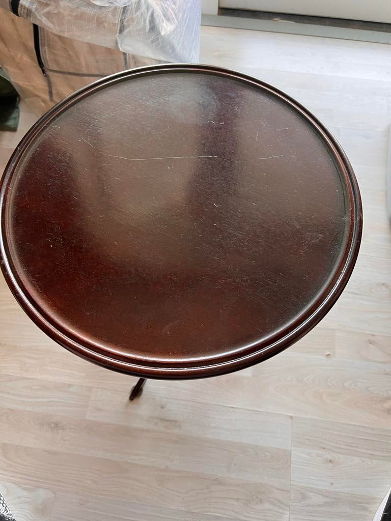 Vintage Bijzettafel Rond Hout Donkerbruin, 45 tot 60 cm, Minder dan 55 cm, Gebruikt, Rond