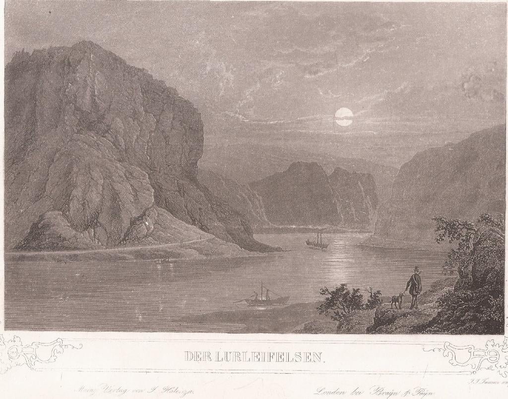 Der Lurleifelsen Staalgravure / aquatint J.J. Tanner 1840, Antiek en Kunst, Kunst | Etsen en Gravures, Gravure, Blanco verso, Gesigneerd