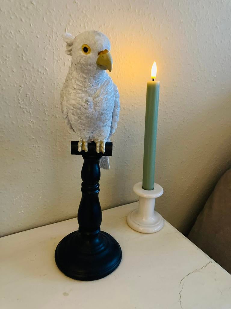 Kaketoe kunststof beeld op stok, 35 cm hoog. Wit., Ophalen of Verzenden, Zo goed als nieuw, Dier