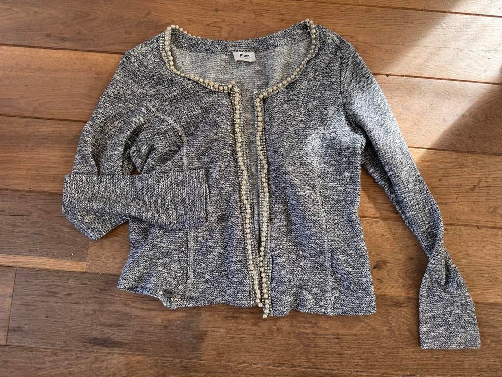 Anna van Toor feestelijk chique vest met parels en strass, Blauw, Maat 42/44 (L), Ophalen of Verzenden, Jasje