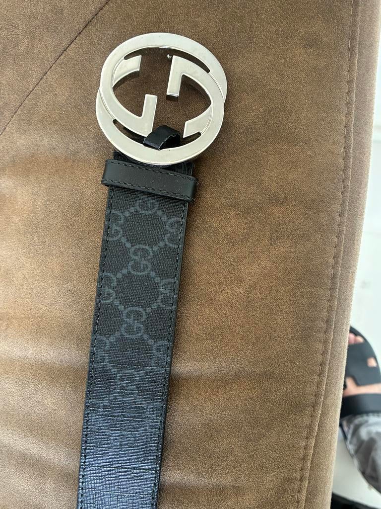 Gucci riem heren - Zwart met zilveren gesp, Minder dan 95 cm, Ophalen of Verzenden, Riem of Ceintuur, Gedragen