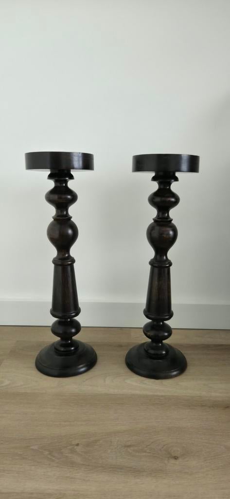 Set van twee houten kandelaars., Ophalen, Overige materialen