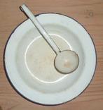 Emaille bord met blauw randje en sleef, Antiek en Kunst, Ophalen of Verzenden