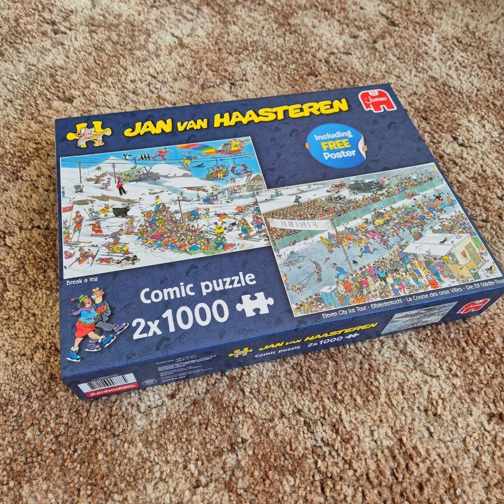 Jan van Haasteren comic puzzel: Break a leg & Elfstedentocht, Ophalen of Verzenden, 500 t/m 1500 stukjes, Zo goed als nieuw, Legpuzzel