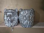 Set van 2 zilveren leeuwen plantenpotten voor binnen, Ophalen, Overige materialen, Gebruikt, Binnen