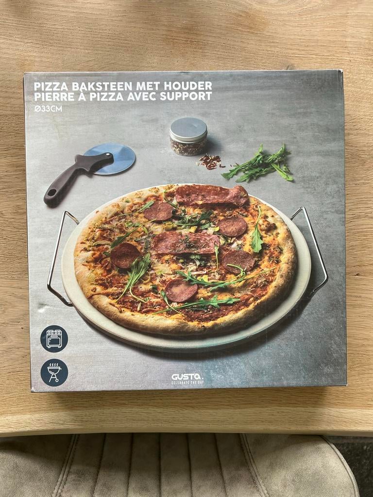 Pizza baksteen met houder Ø33cm, Ophalen, Minder dan 45 cm, Oven, Nieuw