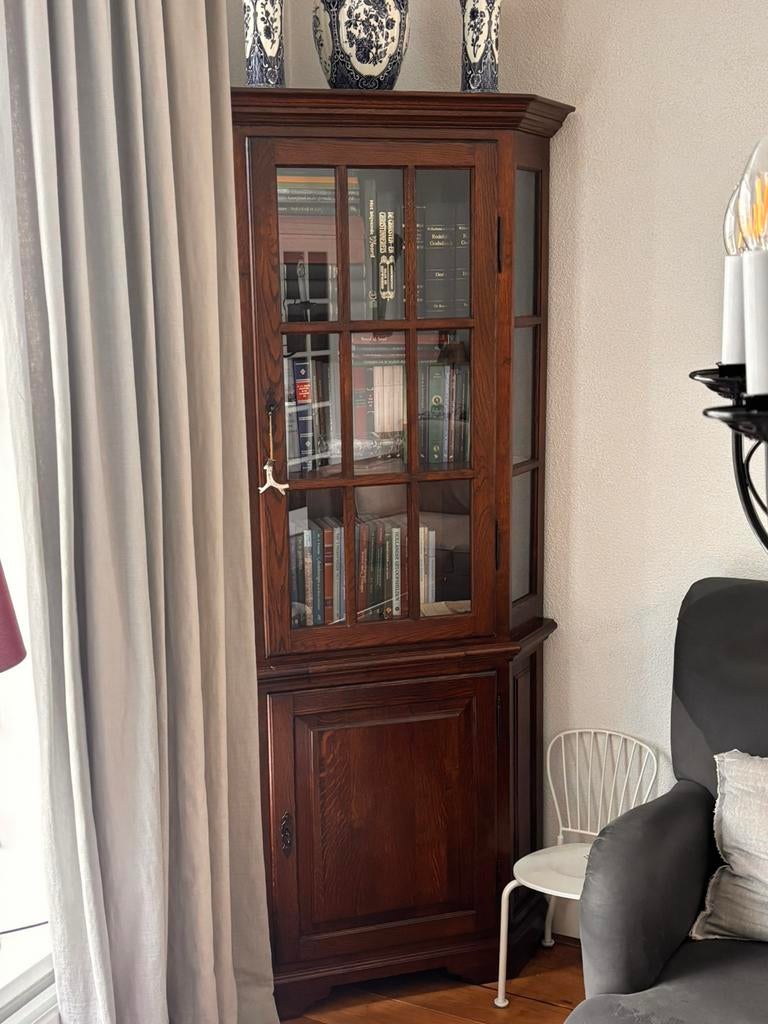 Eiken hoekkast, Huis en Inrichting, Kasten | Vitrinekasten, Ophalen, Gebruikt, 200 cm of meer, Klassiek