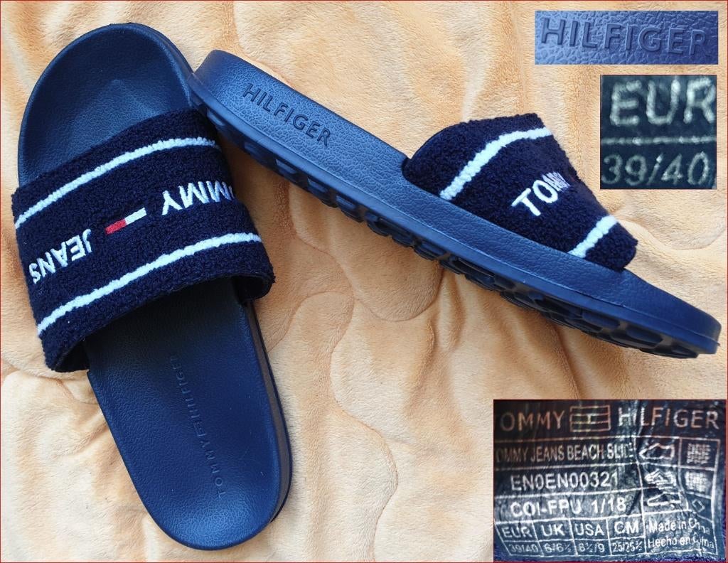 TOMMY HILFIGER (zwembad/douche) slippers maat 39/40 zgan, Slippers, Blauw, Ophalen of Verzenden, Zo goed als nieuw