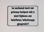 Wij helpen niet tijdens telefoongesprek reclamebord metaal, Info@deconoord.nl, Deco Noord, Nieuw, Ophalen of Verzenden