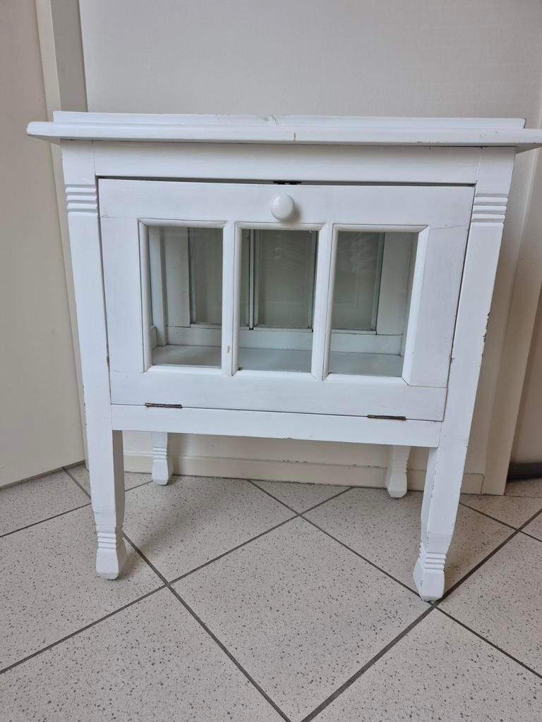 Charmant wit theekastje met glazen deur, Ophalen, Glas, 50 tot 100 cm, Minder dan 100 cm