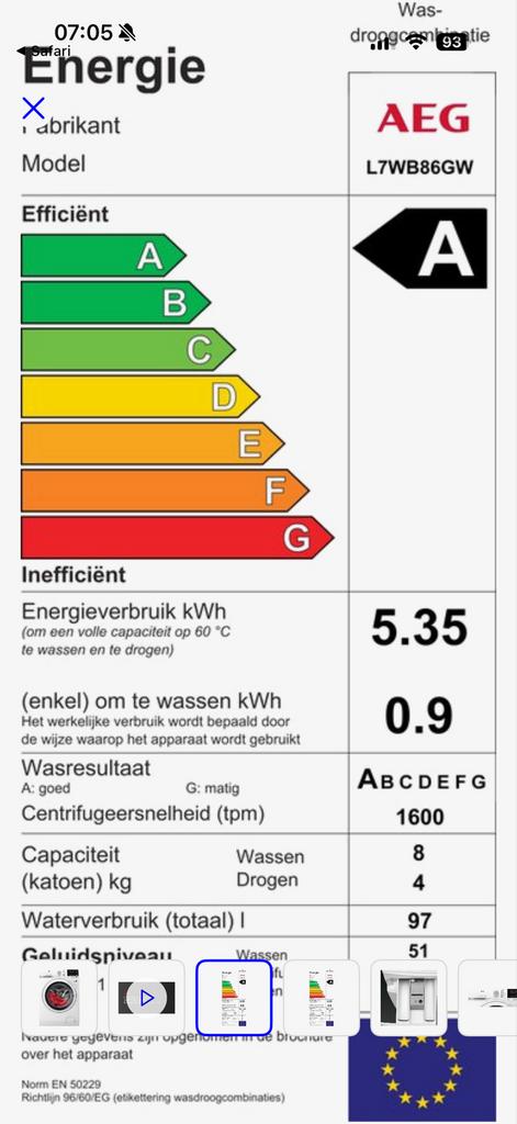 AEG L7WB86GW Was-droogcombinatie - 8/4 kg, 8 tot 10 kg, Ophalen, Zo goed als nieuw, 85 tot 90 cm