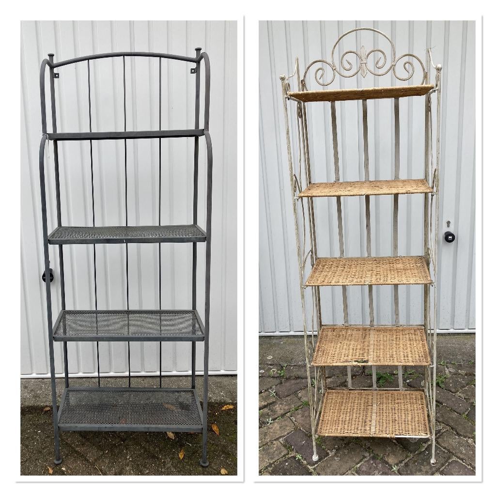 2x Brocante metalen rek - plantenrek, Antiek en Kunst, Ophalen