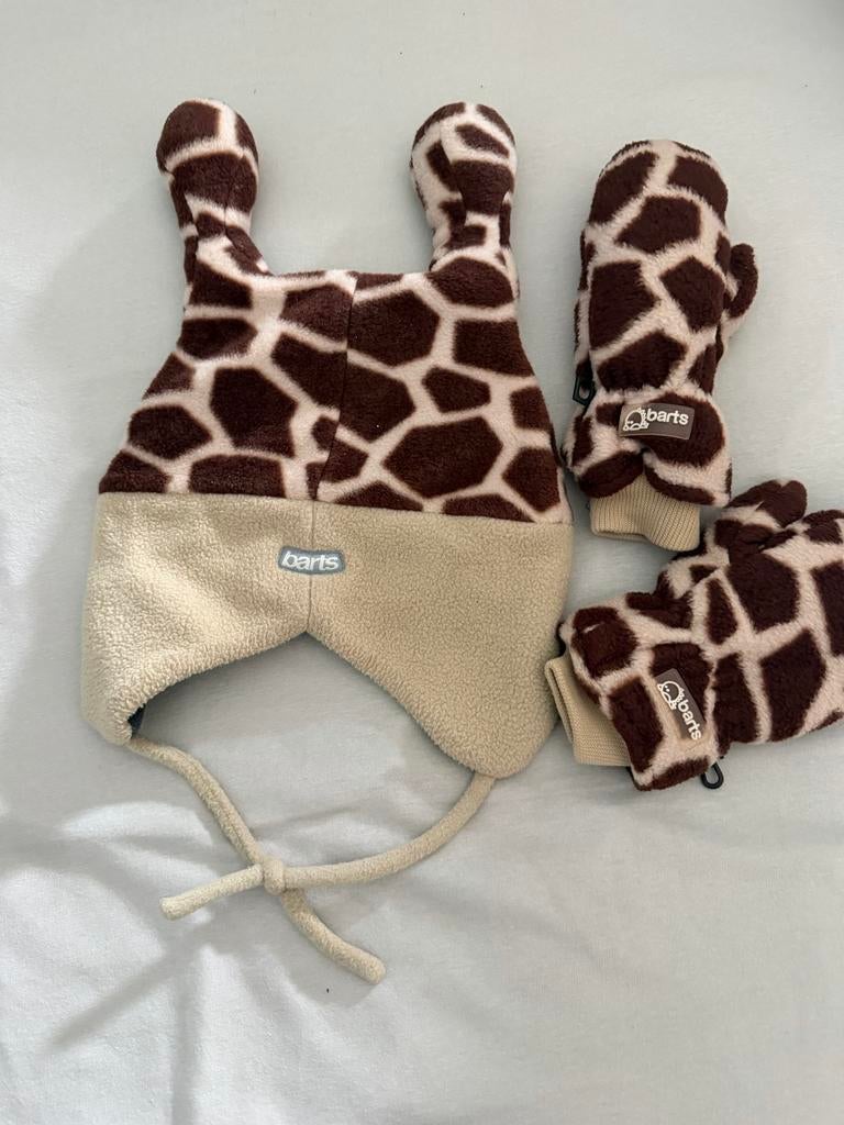 Barts muts en wantjes met giraffeprint, Kinderen en Baby's, Babykleding | Mutsen, Sjaals en Wanten, Gebruikt, Ophalen of Verzenden