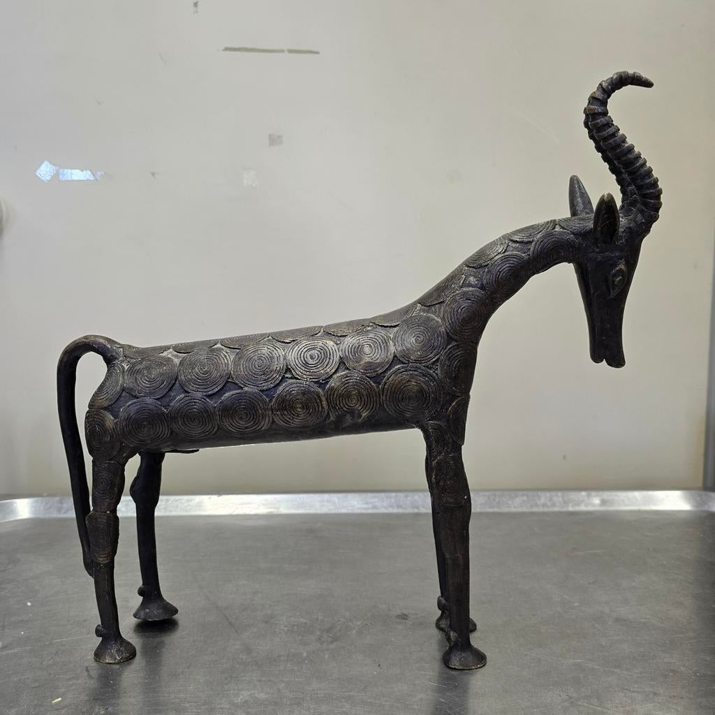 Vintage Afrikaanse Antilope bronzen kunstobject, h34, 4kg, Ophalen of Verzenden